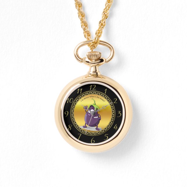 大きな目の緑の髪の漫画のナス 腕時計 (正面)