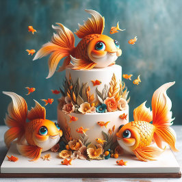 大きな目の金魚を持つ子供の誕生日ケーキ カード