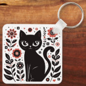 大きな目の黒い花柄の猫 キーホルダー (裏面)