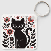 大きな目の黒い花柄の猫 キーホルダー (裏面)