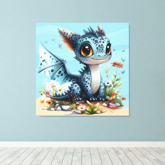大きな目をしたドラゴン キャンバスプリント (インサイチュ (ウッドフロア))