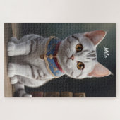 大きな目をした可愛いアメリカンショートヘアの子猫 ジグソーパズル (横)