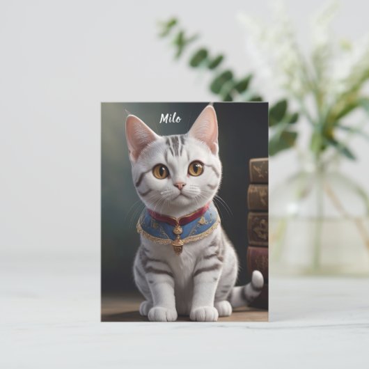 大きな目をした可愛いアメリカンショートヘアの子猫 ポストカード (スタンド正面)