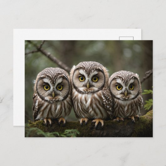 大きな目をした可愛いベビーフクロウ3 ポストカード (正面/裏面)