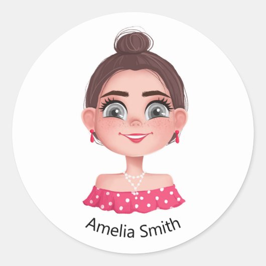 大きな目をした可愛らしい少女 ラウンドシール (正面)