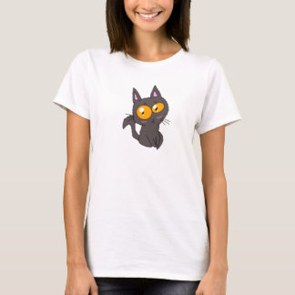 大きな目をした小さな黒猫の女性用シャツ Tシャツ