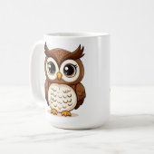 大きな目をした愛らしい漫画フクロウ コーヒーマグカップ (正面左)