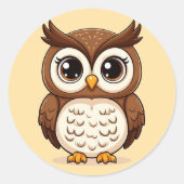 大きな目をした愛らしい漫画フクロウ ラウンドシール (正面)