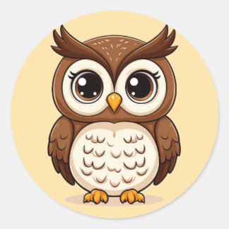 大きな目をした愛らしい漫画フクロウ ラウンドシール