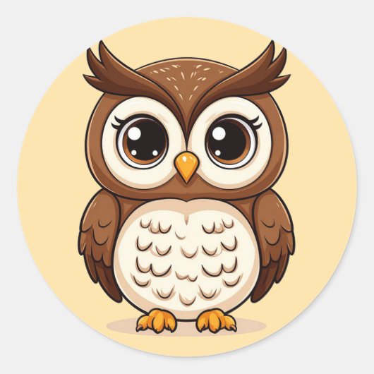 大きな目をした愛らしい漫画フクロウ ラウンドシール (正面)