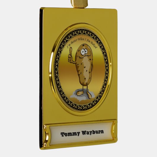 大きな目をした漫画のキャラクターポテト3 ゴールドプレートバナーオーナメント (右)