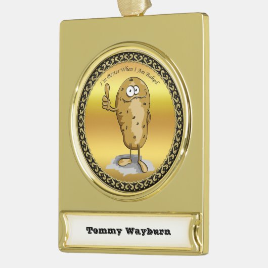 大きな目をした漫画のキャラクターポテト3 ゴールドプレートバナーオーナメント (左)