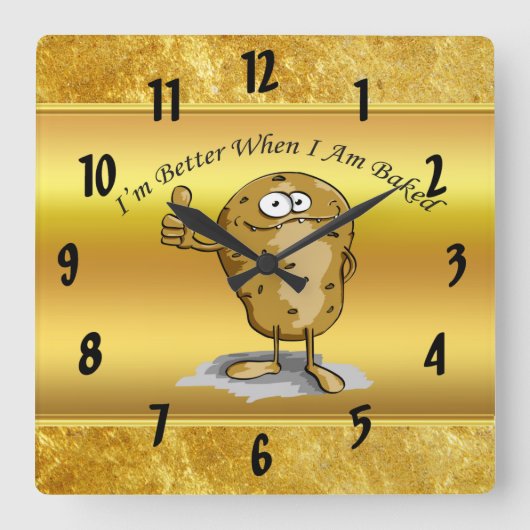 大きな目をした漫画のキャラクターポテト3 スクエア壁時計 (正面)