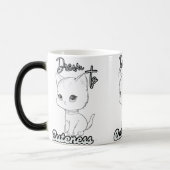 大きな目をした灰色の漫画の子猫 モーフィングマグカップ (左)