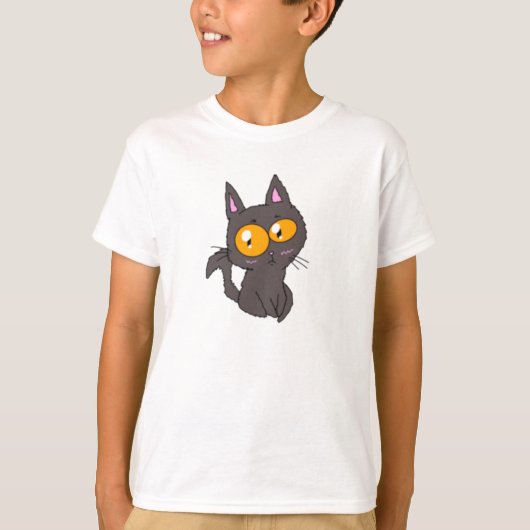 大きな目をした黒猫の子供服 Tシャツ (正面)