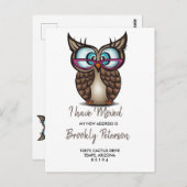 大きな目を持つフクロウ動く告知 ポストカード (正面/裏面)