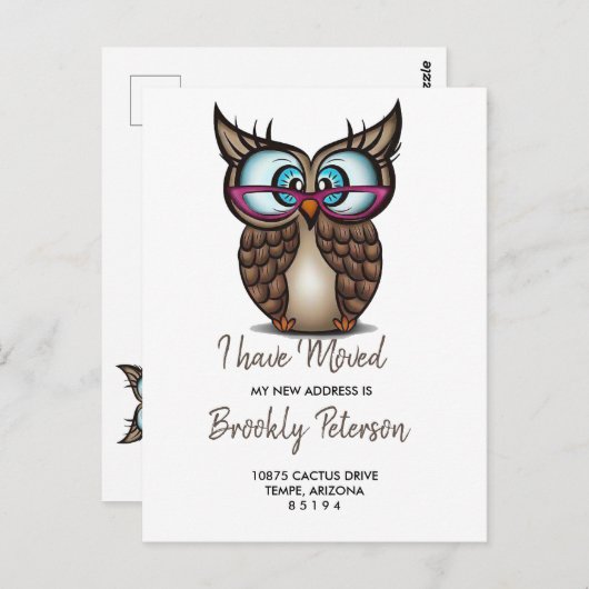 大きな目を持つフクロウ動く告知 ポストカード (正面/裏面)
