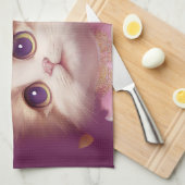 大きな目を持つ漫画のふわふわベビーの子猫 キッチンタオル (四つ折り)