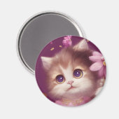 大きな目を持つ漫画のふわふわベビーの子猫 マグネット (正面/裏面)