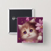大きな目を持つ漫画のふわふわベビーの子猫 缶バッジ (正面&裏面)