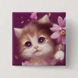 大きな目を持つ漫画のふわふわベビーの子猫 缶バッジ