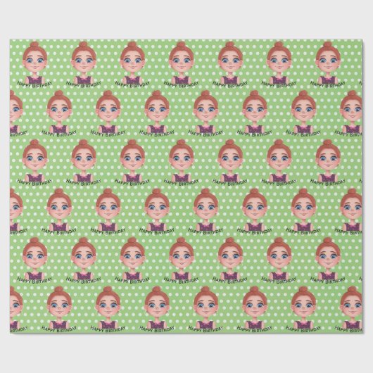 大きな目を持つ漫画の誕生日の女の子 ラッピングペーパー (フラット)