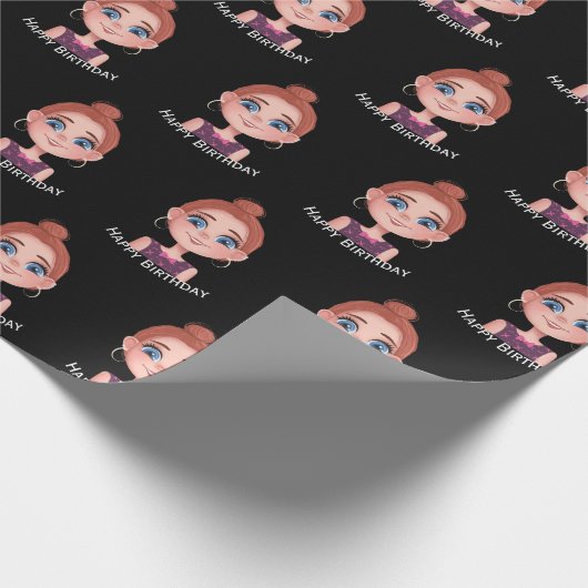 大きな目を持つ漫画の誕生日の女の子 ラッピングペーパー (角)