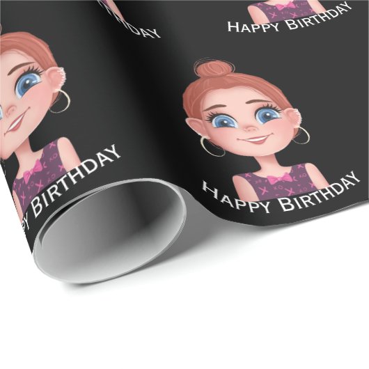 大きな目を持つ漫画の誕生日の女の子 ラッピングペーパー (ロールコーナー)