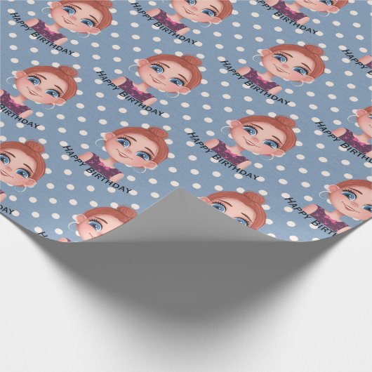 大きな目を持つ漫画の誕生日の女の子 ラッピングペーパー (角)