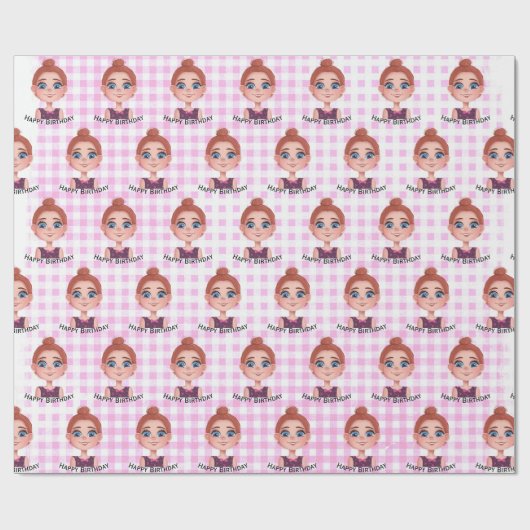 大きな目を持つ漫画の誕生日の女の子 ラッピングペーパー (フラット)