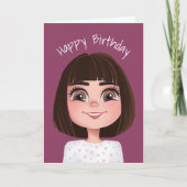 大きな目を持つ漫画誕生日の女の子 カード (正面)