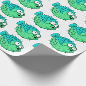 大きな目を持つ青と緑のフグの魚 ラッピングペーパー (角)