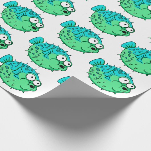 大きな目を持つ青と緑のフグの魚 ラッピングペーパー