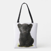 大きな目を持つ黒いヒョウ トートバッグ (裏面)