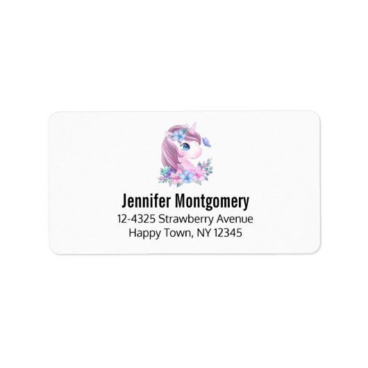 大きな目を持つ、かわいくて魔法のベビーの一角獣 ラベル (正面)