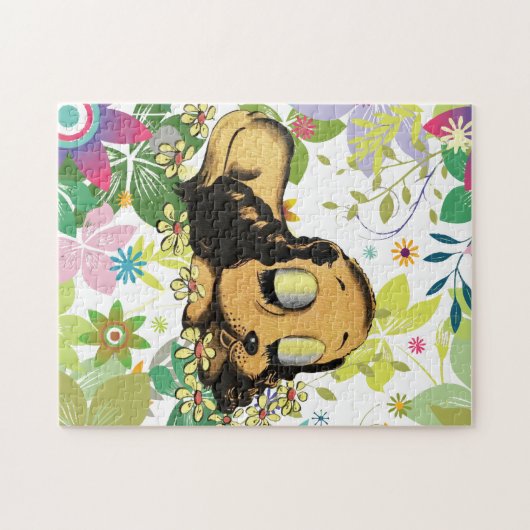 大きな目を眠る子犬マンガ動物アートジー ジグソーパズル (横)