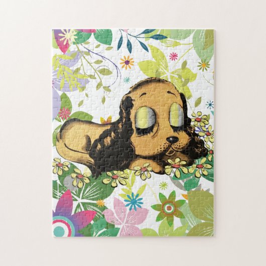 大きな目を眠る子犬マンガ動物アートジー ジグソーパズル (縦)