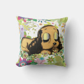 大きな目を眠る子犬マンガ動物アート クッション (正面)