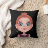 大きな目を黒に浮かべた漫画の少女 クッション (ブランケット)