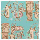 大きな目チキと鳥 ファブリック (クローズアップ)