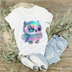 大きな目数々の色のフクロウのグラフィック Tシャツ