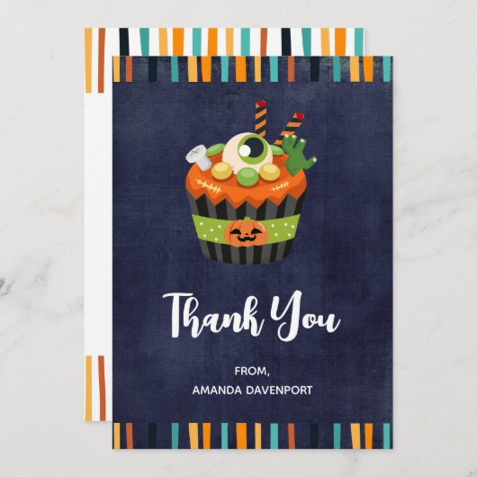 大きな眼球でかわいい&不気味なハロウィーンカップケーキ サンキューカード (正面/裏面)