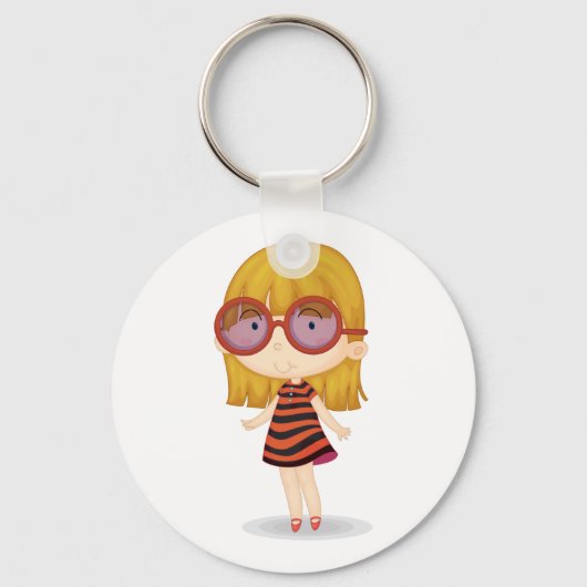 大きな眼鏡のキーチェーンを持つ女の子 キーホルダー (裏面)