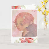 大きな瞳の少女 - 心からのバースデーカード カード (黄色い花)