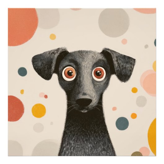 大きな瞳の犬 - かわいいファンタジーなペットの肖像画 フォトプリント            (正面)