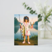 大きな矛を引くローブに着た眠い女性 シーズンポストカード (スタンド正面)