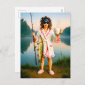 大きな矛を引くローブに着た眠い女性 シーズンポストカード (正面/裏面)