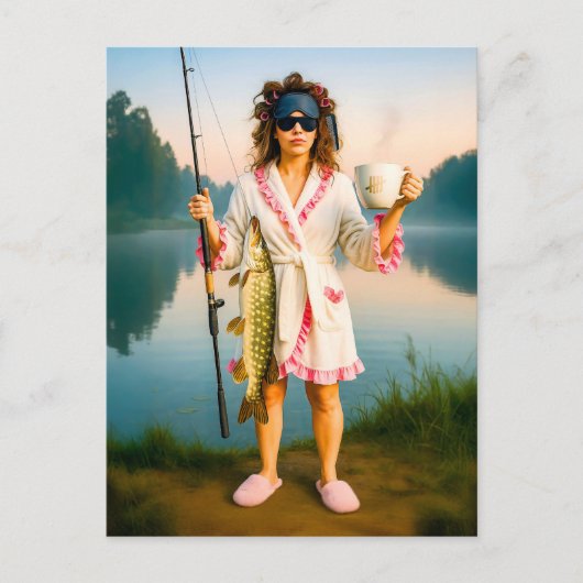 大きな矛を引くローブに着た眠い女性 シーズンポストカード (正面)