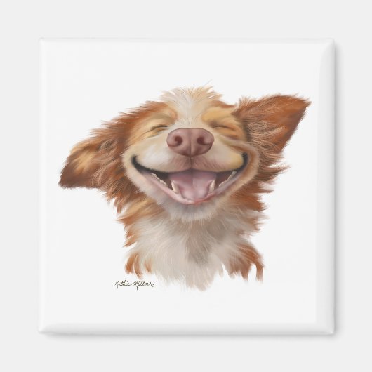 大きな笑顔の犬のキャラクター マグネット (正面)