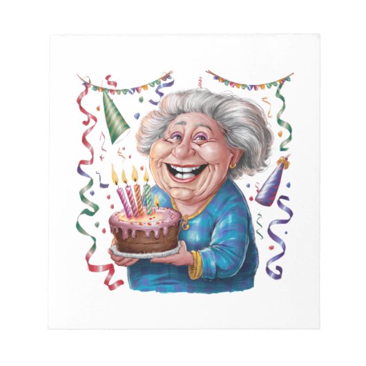 大きな笑顔の祖母の誕生日 ノートパッド (正面)